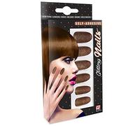 WIDMANN 05355 - Set of 12 Self-Adhesive Shimmering Nails, Adult Woman, Show, Burlesque, Steampunk, 70s, Carnival, Halloween, Copper Color