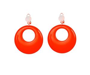 Widmann 05841 - Pair of Earrings for Adults Women, 80s, Disco, Neon, Carnival, Theme Parties, Fluorescent Orange Color