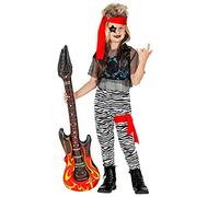 Widmann 08285 08285-Children's Rockstar Costume, Tank Top, Mesh Shirt, Trousers, Belt, Leg Band, Bandana, 80s, Rocker, Multicoloured, 116 (EU)
