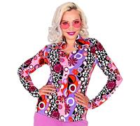 Widmann 09009 09009-Shirt for Adults Groovy Style, Shirt, Flower Power, Hippie, 70s, Reggae, Theme Party, Carnival, Floral, Pinky Tiny Bubbles, XXL