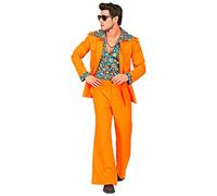 Widmann 09402 70s Disco Style Outfit, Men, Orange, M