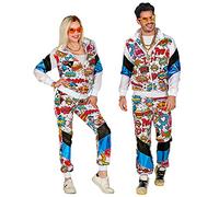 Widmann 09630 - Costume 80s Tracksuit Pop Art, Jacket and Trousers, Comic, Jogging Suit, Retro Style, Bad Taste Party, Carnival, Multicoloured, XXL