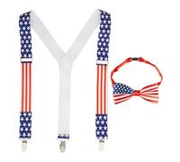 Widmann 10027 - Costume Set USA, 2 Pieces, Braces and Bow Tie, America, Accessories, Carnival, Fancy Dress, Theme Party, Multicoloured, Standard Size