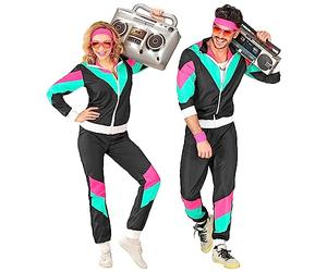 Widmann 10161 - Adult Costume 80s Tracksuit, Black/Turquoise/Pink, S