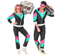 WIDMANN 10164 - Adult Costume 80s Tracksuit, Black/Turquoise/Pink, XL