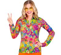 Widmann 10385 Hippie and flower power of the 60s Blouse, Sign, Rainbow, Peace & Love, L-XL
