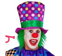 Widmann 10677 Adult Hat with Hair Purple with Colourful Dots Clown Fun Maker Horror Clown Theme Party Carnival Halloween