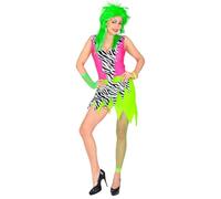 Widmann 10772 - Adult Costume 80s Fashion Girl, Dress and Fingerless Fishnet Gloves, Neon, Disco, Theme Party, Carnival