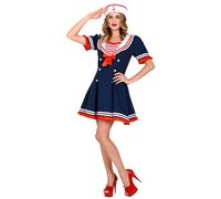 Widmann 10783 Sailor Costume, Dress, Mesh Underskirt and Hat, for Women, Carnival, Theme Party, Navy, L