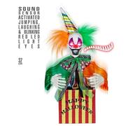 Widmann 10997 Jumping and Laughing Clown in Box, with Luminous Red LED Eyes and Circus Music, Activated by Sound Sensor, 37 cm, Decoration, Halloween, Theme Party