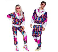 Widmann 11013 Costume 80s Tracksuit Disco, Jacket and Trousers, Jogging Suit, Retro Style, Bad Taste Party, Carnival, Multicoloured, L