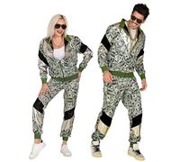 Widmann 11280 Costume 80s Tracksuit Dollar, Jacket and Trousers, Banknotes, Jogging Suit, Retro Style, Bad Taste Party, Carnival, Multicoloured, XXL