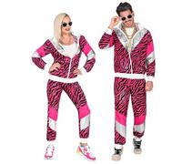 Widmann 11293 - Costume 80s Tiger Tracksuit, Pink, Jacket and Trousers, Print, Animal, Jogging Suit, Retro Style, Bad Taste Party, Carnival, Multicoloured, L