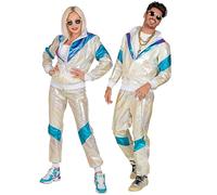 WIDMANN 11793 - Costume 80s Tracksuit, Beaded Jacket and Trousers, Jogging Suit, Retro Style, Bad Taste Party, Carnival, Striped, Multicoloured, L