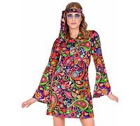 Widmann 29309 29309-Adult Hippie Costume, Dress and Headband, Flower Power, 70s, Theme Party, Carnival, Multicoloured, XS