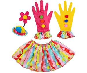 Widmann 29343 Costume Set Clown, Mini Hat, Collar and 1 Pair of Gloves, Accessories, Carnival, Fancy Dress, Theme Party, Birthday, Circus, Multicoloured, Standard Size