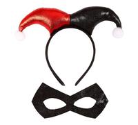 Widmann 29344 Harlequin Fancy Dress Set, Headband, Eye Mask, for Adults, Clown, Carnival, Theme Party, Cartoon, Multicoloured, Standard Size