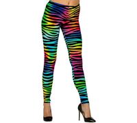 Widmann 29394 Leggings, Neon Tiger Print, 80s, Disco Fever, Bath Button, Striped Pattern, Theme Party, Carnival, Rainbow, L-XL