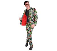 Widmann 31020 Party Fashion Anzug für Dia de Los Muertos Costume, Mexico, Day of The Dead, Halloween Fancy Dress, Cartoon, Black with Colourful Skulls, XXL