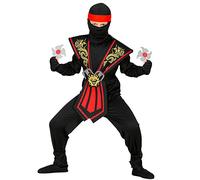 Widmann 38568 Kinderkostüm mit Waffenset Children's Ninja Costume with Weapon Set, Unisex Kids, Black-Red, 158