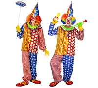 Widmann 48693 Childrens Clown Costume, top with Collar, Trousers and hat, for Adults, Circus, Theme Party, Carnival, Multicoloured, L