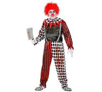 Widmann 52522 Killer Clown Costume Jumpsuit and Collar Theme Party Halloween, Multicoloured, M