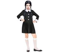 Widmann 65656 Children's Dark, Black and White, for Girls, Psycho, Gothic, Horror, Scary, Costume, Fancy Dress, Theme Party, Carnival, Halloween, Multicoloured, 128