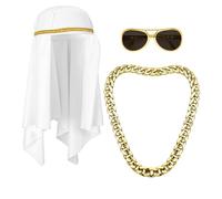 Widmann 68545 - Arabic Sheikh Costume Set, Headscarf, Chain, Glasses, Arabian, Sultan, Theme Party, Carnival