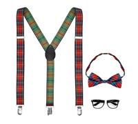 Widmann 68551 - Nerd Fancy Dress Set, Braces, Bow Tie and Glasses, College, Students, School Girls, Carnival, Theme Party