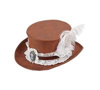 Widmann 68563 Steampunk Hat in Antique Leather Look, Brown, Hat, Retro, Theme Party, Carnival