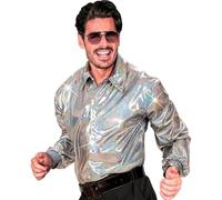 WIDMANN - 70s Disco Style Shirt, Adult Man, in Holographic Fabric, New Year, Carnival, Disco