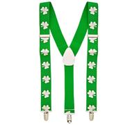 Widmann 7995 V ? Saint Patrick's Day Hosentrã ¤ ger with Clover Green | Green with White Shamrocks Clip Attachment Costume Accessory for St Patricks Day, Carnival and Theme Party