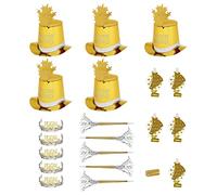 WIDMANN 8000B - Buon Anno Party Kit for 10 People, Adult Unisex, 5 Cylinders, 5 Crowns, 5 Sound Trumpets, 5 Sound Languages, 10 Streamers, New Year's Eve, Gold Color