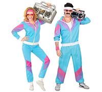 WIDMANN 80s/90s Tracksuit Costume/Outfit, Blue, Pink and Purple, Jacket and Trousers, Disco, Jogging Suit, Retro Style, Bad Taste Party, Carnival, Halloween Adult XXL