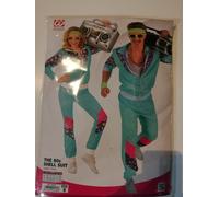WIDMANN 98802 Unisex Men’s/Women’s 80s Track Suit. Pink, Purple and Green. Retro Party, Halloween and Carnival
