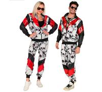 Widmann 80s Tracksuit Skulls, Glows Under UV Light, Black and Red, Jacket and Trousers, Jogging Suit, Retro Style, Bad Taste Party, Carnival