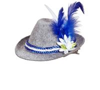 WIDMANN 95709 - Mini Bavarian Fedora for Adults Women, With Edelweiss, With Hair Clip, Tyrolean, Oktoberfest, Beer Festival, Carnival, Grey-Blue Color