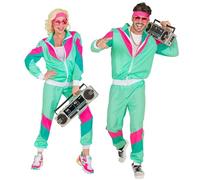 Widmann 97070 - Costume 80s Tracksuit, Jacket and Trousers, Jogging Suit, Retro Style, Bad Taste Party, Carnival, Multicoloured, XXL