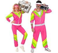 WIDMANN 98813 - Adult Costume 80s Tracksuit, Pink/Yellow/Green, L