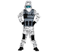 WIDMANN 01716 Kids Boys White & Black Arctic Special Forces Costume. Includes hooded coat, pants and face mask. Fancy Dress, Outfit, World Book Day, Halloween, Carnival, Army. Age 5-7 Years.