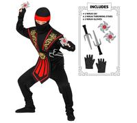Widmann 10204132 38658 Children's Ninja Costume with Weapon Set, Black-Blue, Fighter, Warrior, Japan, Theme Party, Carnival, 158 cm, 158