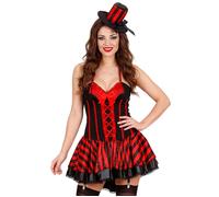 Widmann Burlesque Girl (Dress With Attached Garters, Mini Top Hat) (S) Red
