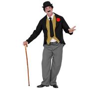 Widmann - Charlie costume, tailcoat with flower brooch, collar with vest, trousers, tie, comeman, theme party, carnival, fancy dress