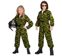 WIDMANN Children’s Fighter Jet Pilot Costume - Camouflage Fancy Dress Overall with Pockets, Belt and Military Patches - Ideal for Carnival, Fancy Dress and Roleplay