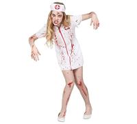 Widmann 99028 Children's Zombie Nurse, 2-Piece Dress, Headpiece, Red/White, for Girls, Blood Smudged, Doctor, Medicine, Hospital, Costume, Theme Party, Carnival, Halloween, Multicoloured, 158