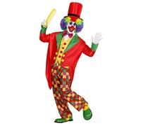 Widmann 48690 Clown Costume, Top with Collar, Trousers and Hat, for Adults, Circus, Theme Party, Carnival, Unisex, Multicoloured, XXL