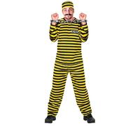 Mens Convict s YellowithBlack Costume Large UK 42/44" for Prisoner Jail Fancy Dress