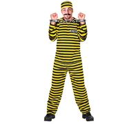 xL Convict - Yellow & Black Costume Extra Large for Prisoner Jail Fancy Dress