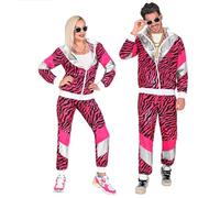 WIDMANN - Costume 80s Tiger Tracksuit Glow Under UV Light Pink Jacket and Trousers Animal Print Jogging Suit Retro Style Bad Taste Party Carnival