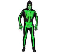 Widmann - Costume Skeleton Jumpsuit with Hood Neon Glow Under UV Light Halloween Fancy Dress